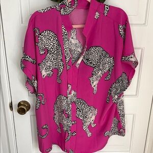 Fuchsia Leopard Print Blouse 2XL